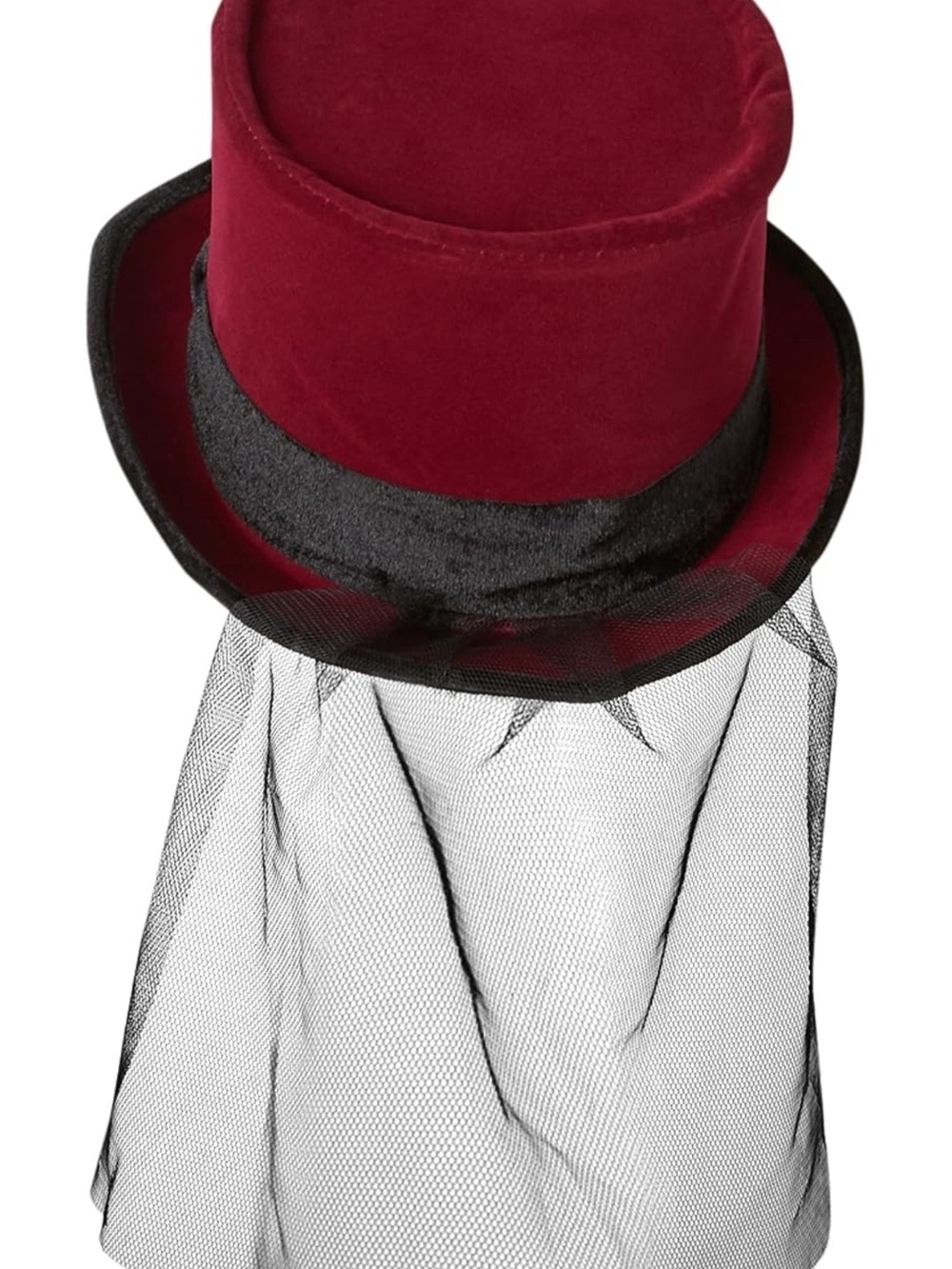 Burgundy Velvet Top Hat with Black Veil